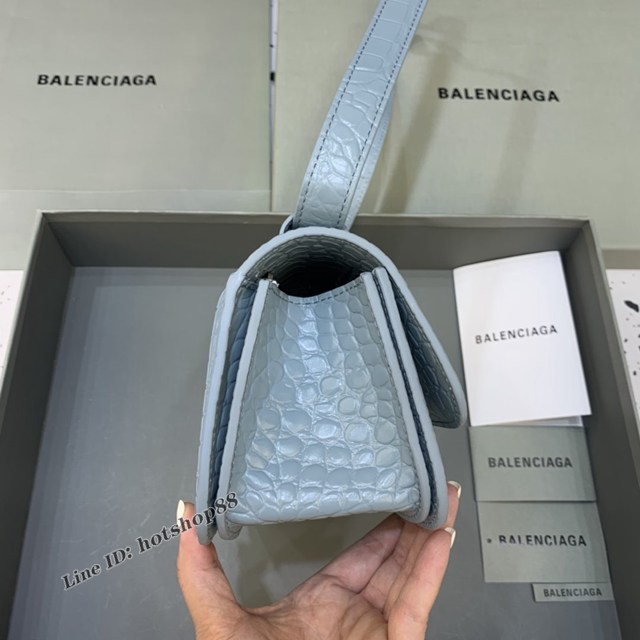 Balenciaga專櫃爆款大號鱷魚霧霾藍肩背包 巴黎世家新款Gossip bag斜挎包 fyj1299